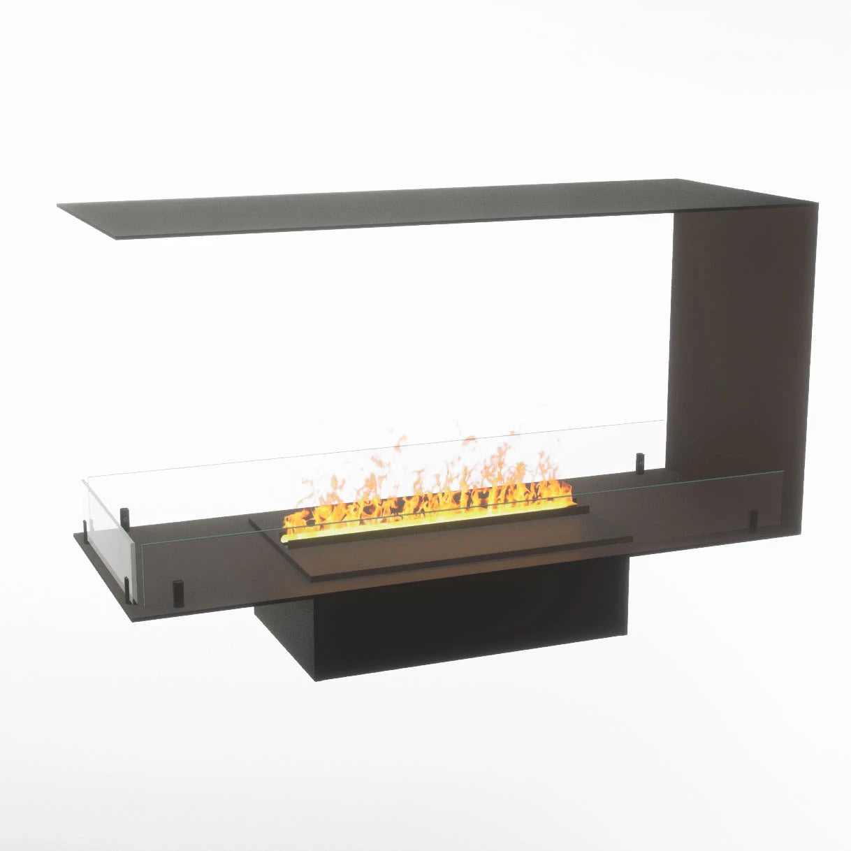 Foco Myst Room Divider 1000, a modern water vapour fireplace with realistic flame effect, perfect for stylish living spaces.