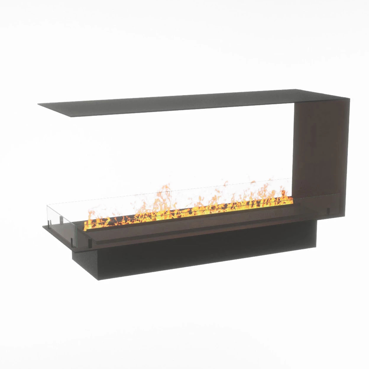 Foco Myst Room Divider 1200 – modern water vapour fireplace with glass panel and innovative design, safe and eco-friendly.