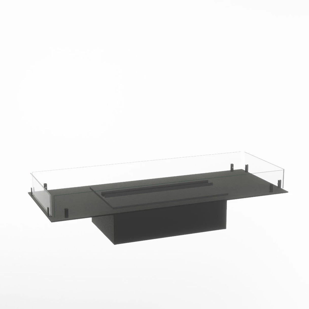 Foco Myst Free 1000 modern water vapour fireplace in sleek black design with glass surround.