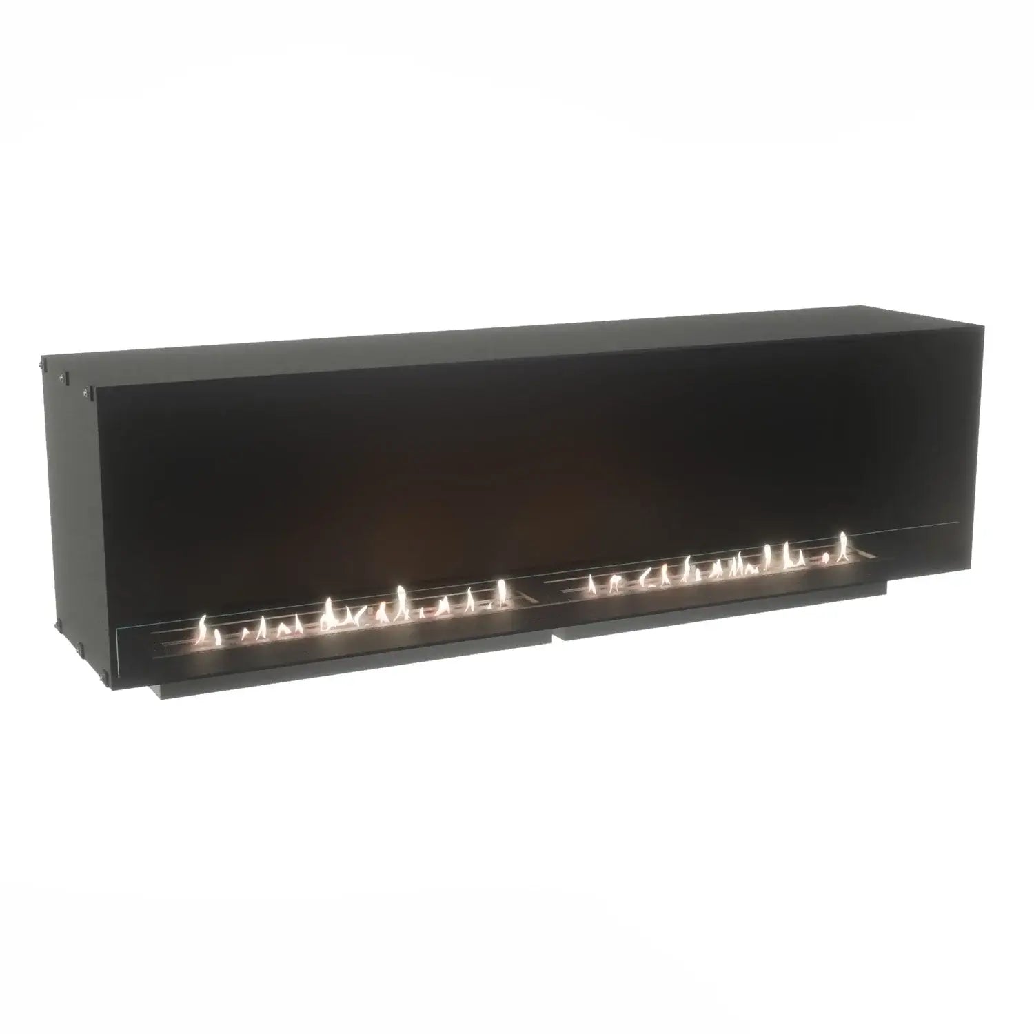 Foco One 1800 built-in bioethanol fireplace with sleek black design and ambiance of bioethanol flames.