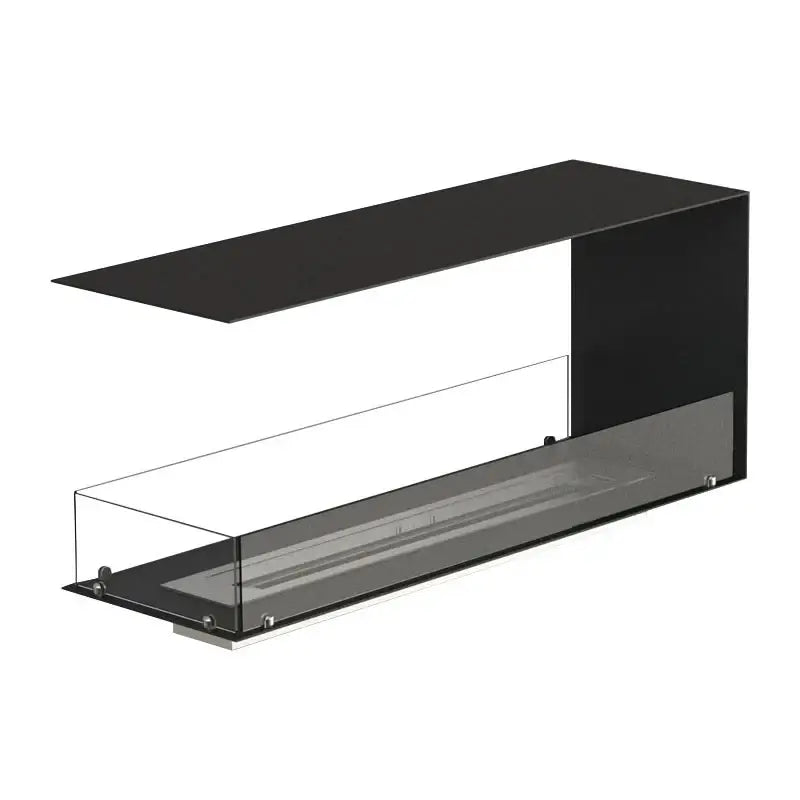 Sleek black bioethanol fireplace room divider with tempered glass panels, ideal for modern interiors.