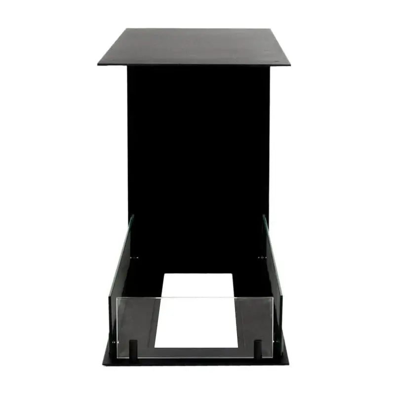 Modern bioethanol fireplace insert with glass and black metal, perfect for built-in installations.