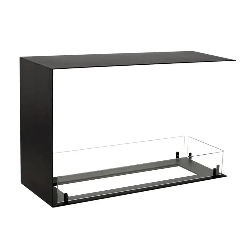 Modern black bioethanol fireplace insert with glass front, designed for built-in installation.