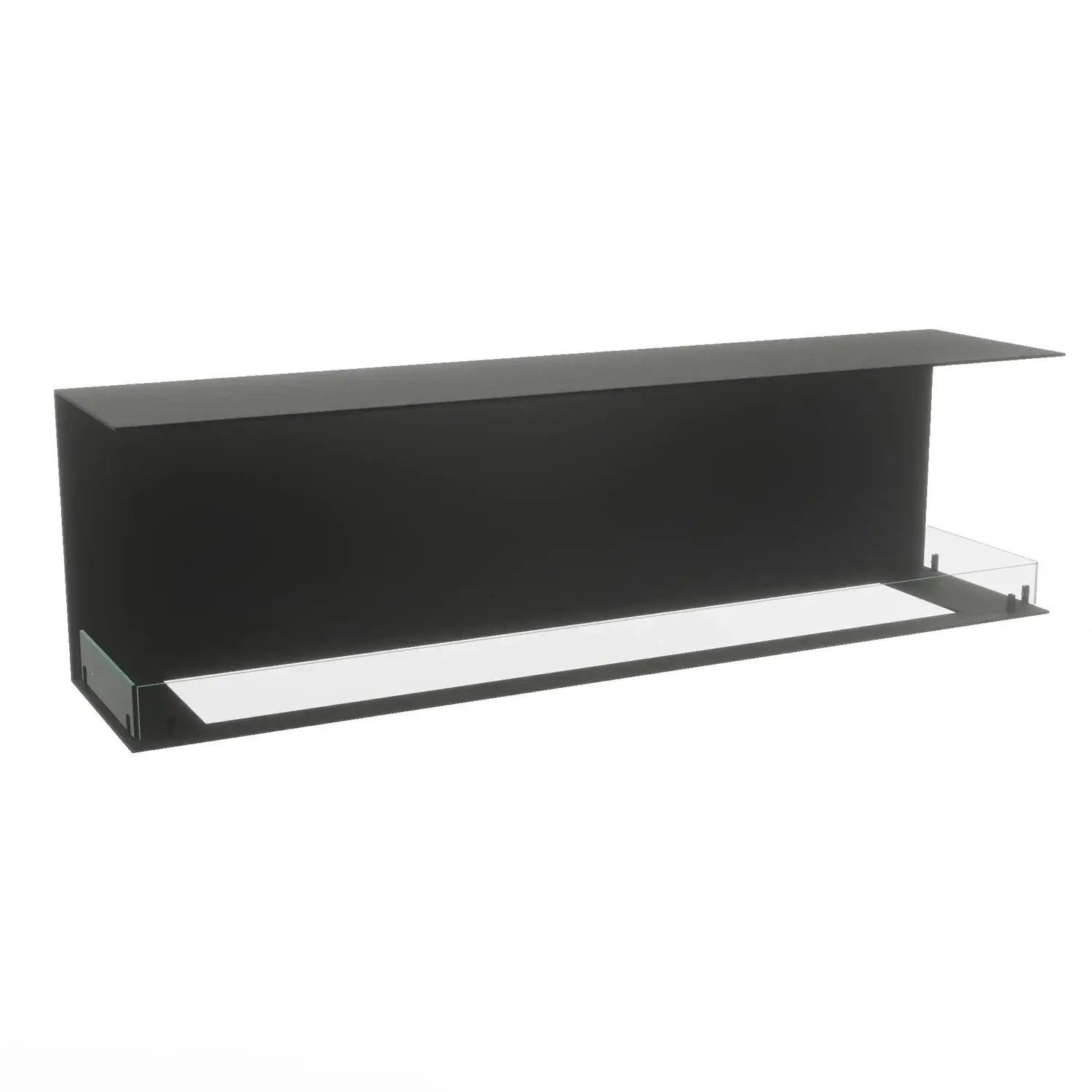 Modern black bioethanol fireplace Foco Three 1800 with glass, featuring an elegant and timeless design.