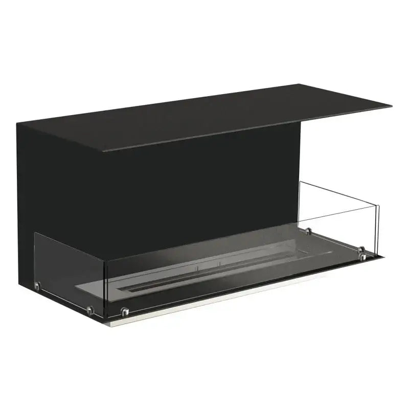 Sleek bioethanol fireplace insert with black finish and tempered glass, designed for a modern and stylish flame experience.