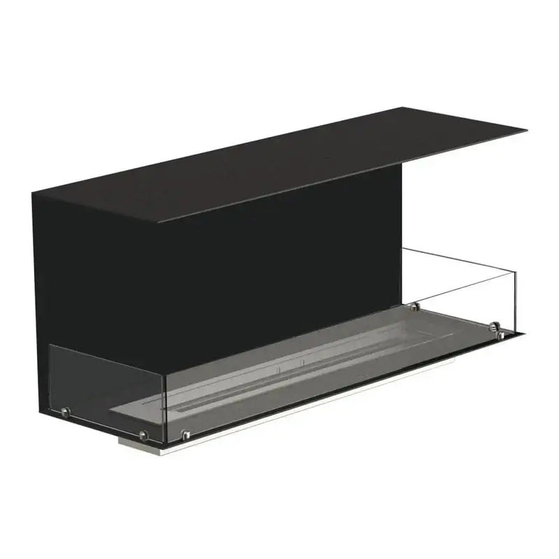 Bioethanol fireplace Foco Three 1200 with black finish and tempered glass, ideal for modern interiors.