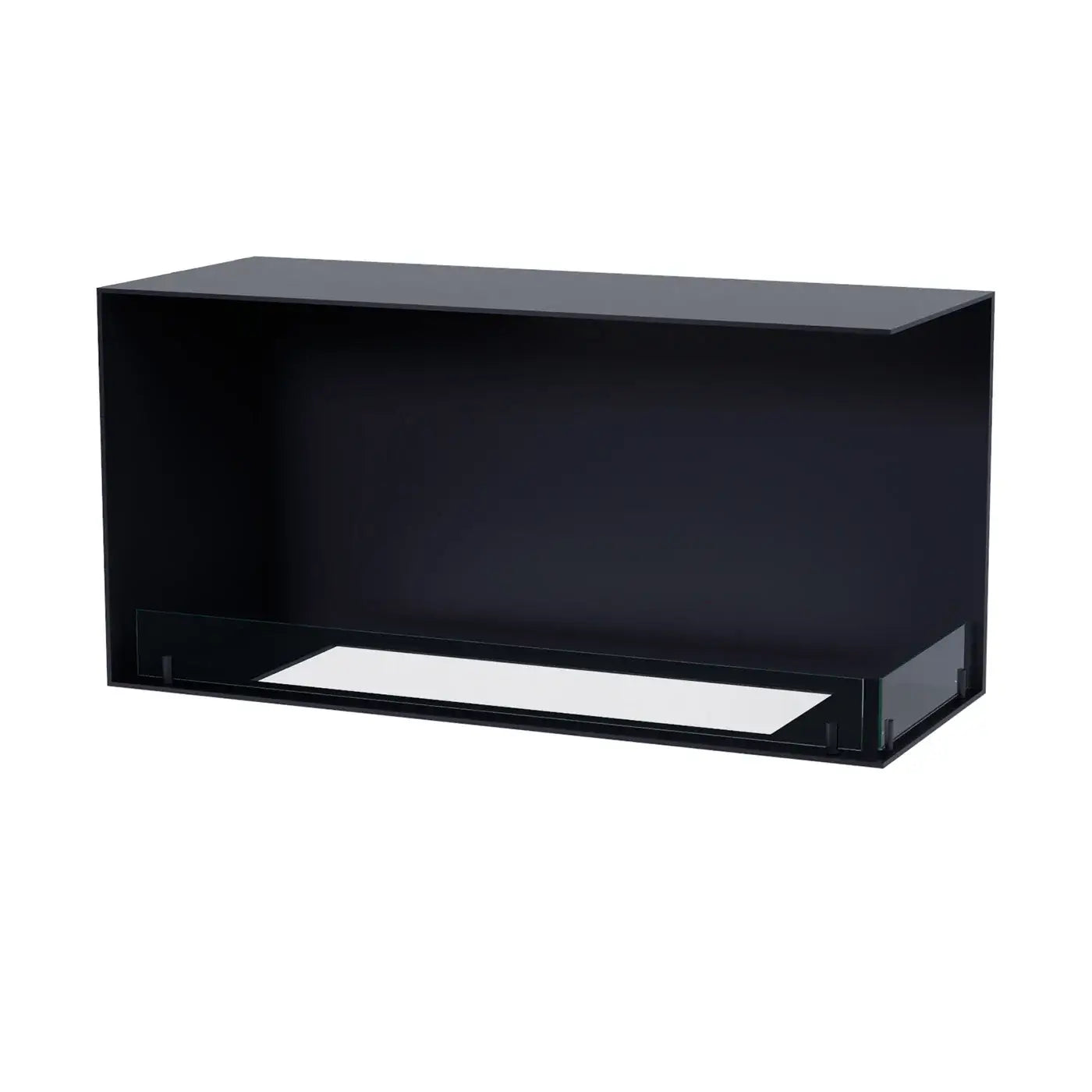 Bioethanol fireplace insert in sleek black finish, perfect for modern interiors and eco-friendly heating.
