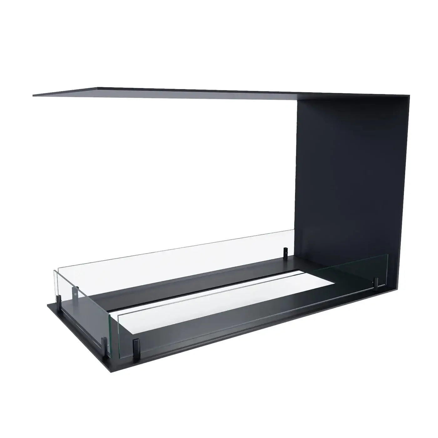 Bioethanol fireplace Foco Room Divider 800 with stainless steel design and glass panels, perfect for modern interiors.