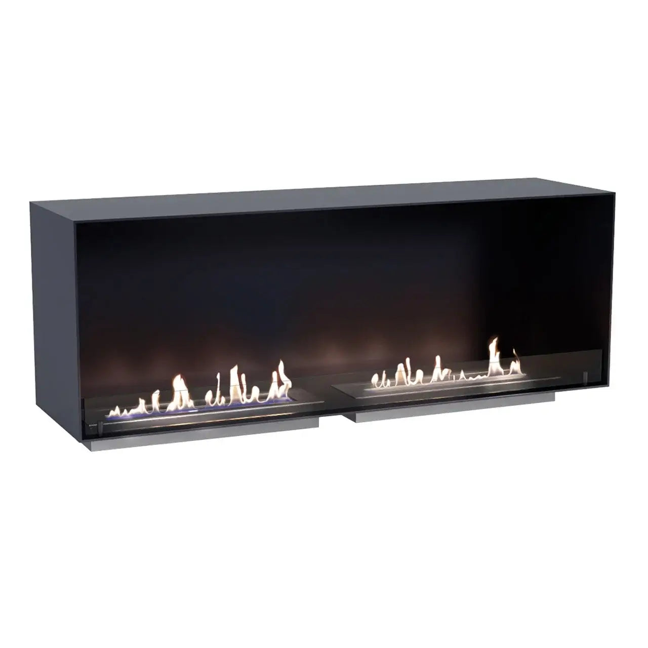 Extra-wide bioethanol fireplace Foco One 1400 Double, featuring two manual burners and modern design.