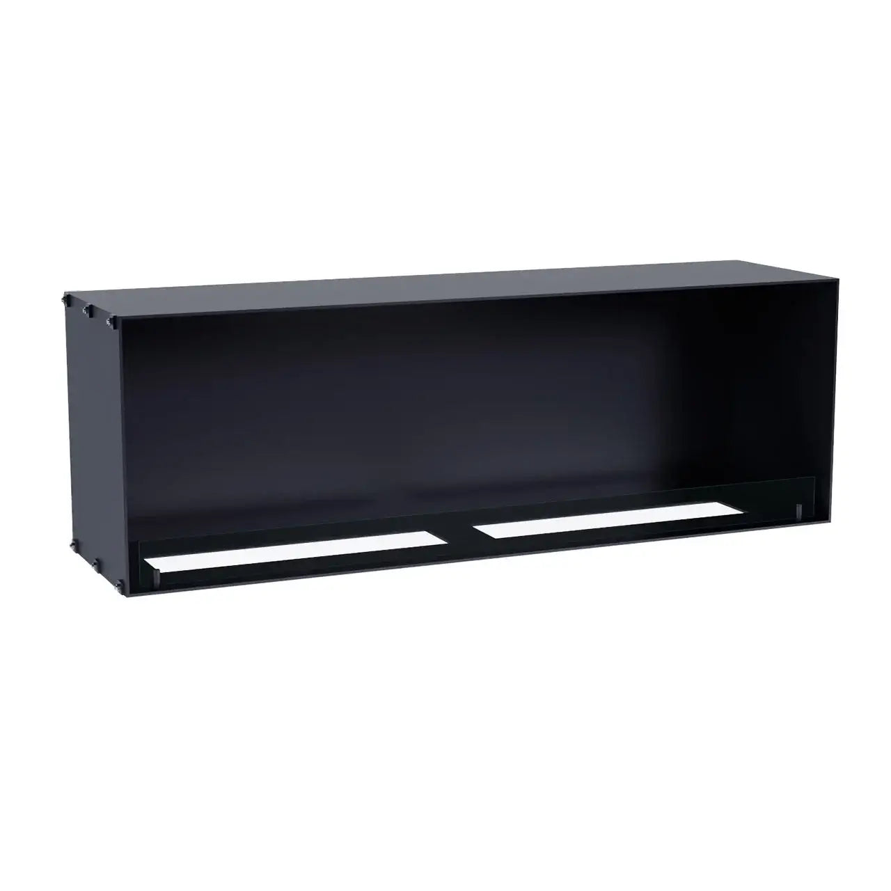 Sleek black bioethanol fireplace insert designed for built-in installation, perfect for modern living spaces.