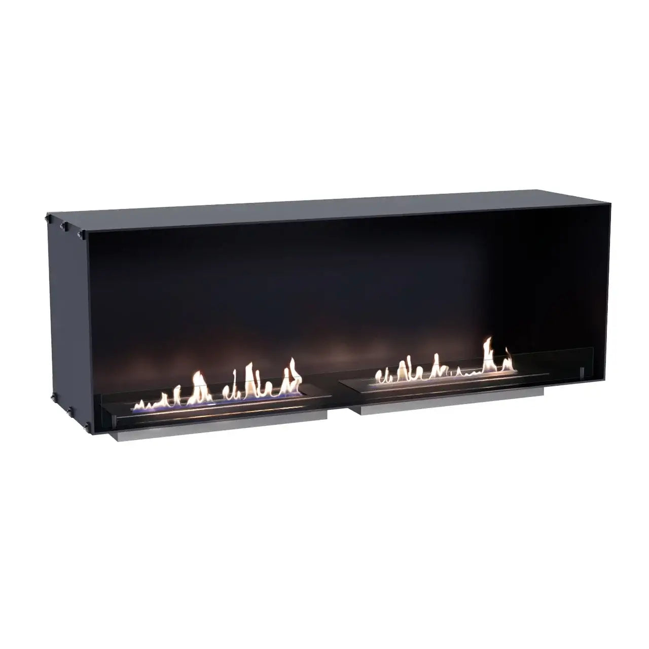 Bioethanol fireplace Foco One 1500, modern black design with dual flame view, ideal for TV installation.