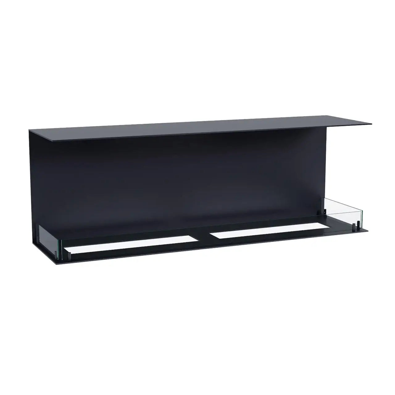 Modern black bioethanol fireplace shelf with tempered glass for stylish home decor.