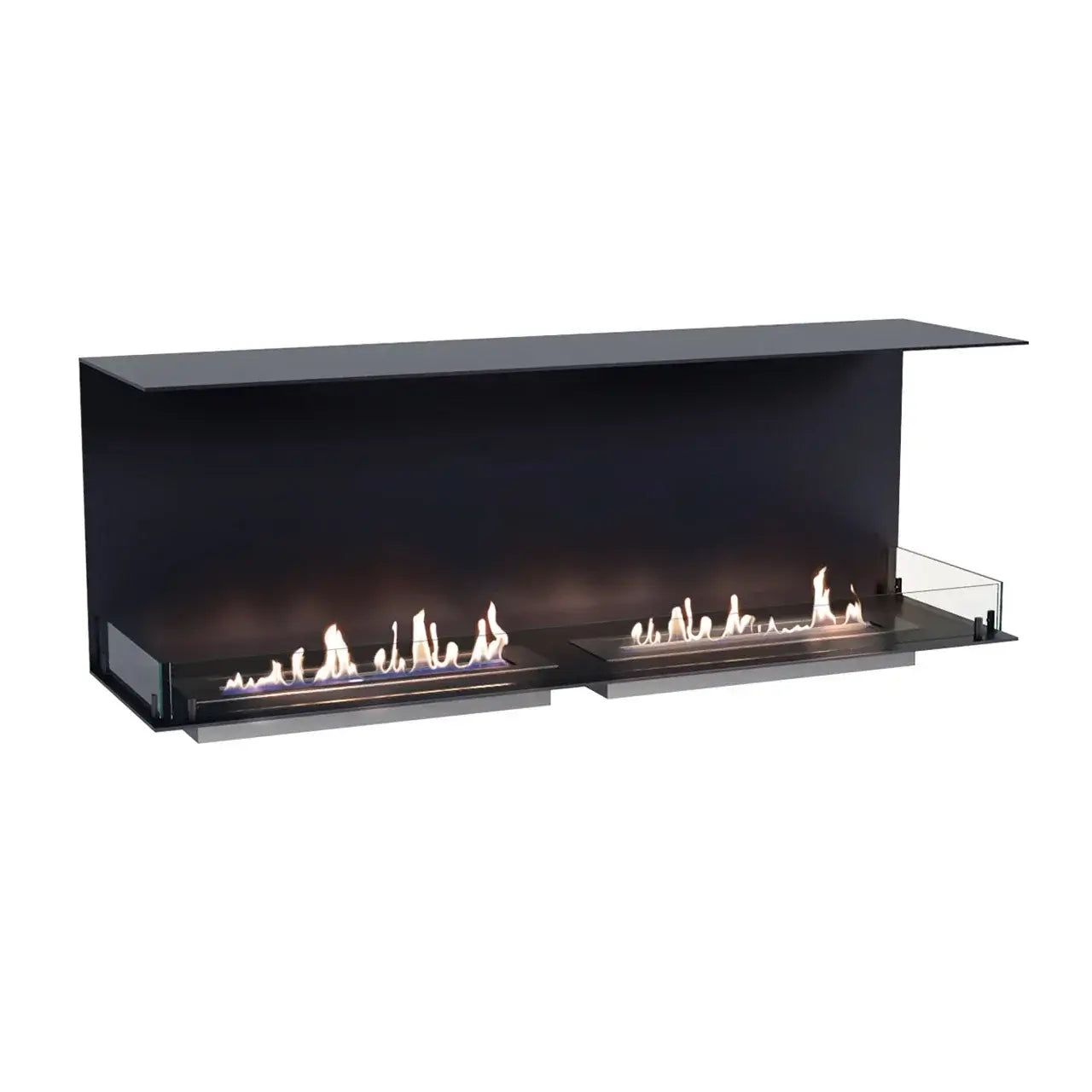 Modern bioethanol fireplace with sleek design and dual flames for elegant ambiance.