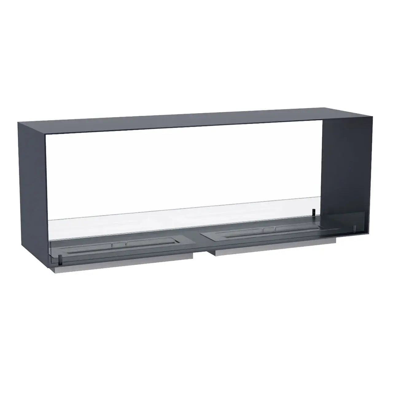 Foco Two 1400 Double modern see-through bioethanol fireplace with dual burners for open-plan spaces.