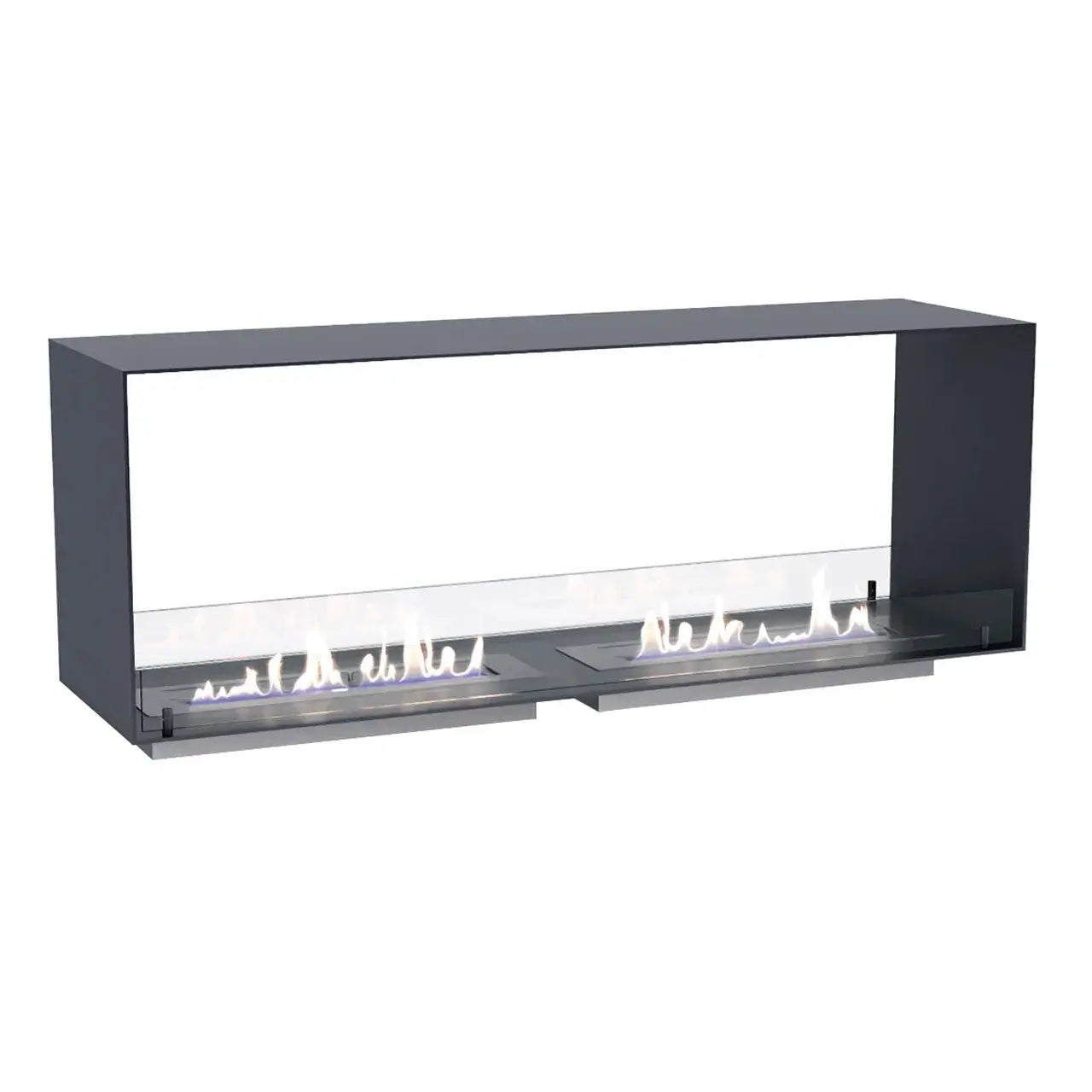 Foco Two 1400 Double bioethanol fireplace with dual burners, designed for stylish installations in partition walls.