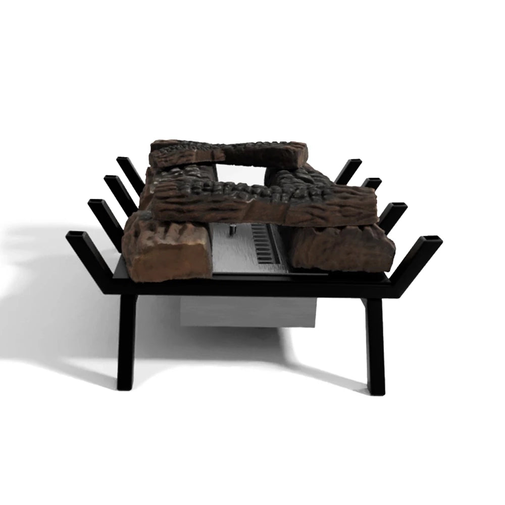 Freestanding bioethanol fire grate M with ceramic wood, modern fireplace solution without chimney or flue.