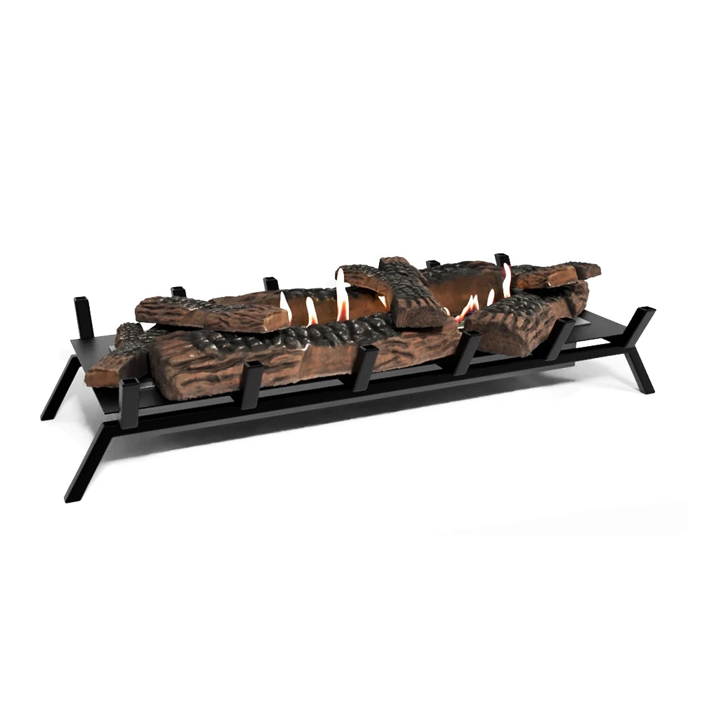 Freestanding Bioethanol Fire Grate XL with ceramic logs, ideal for modern fireplaces without the need for a chimney.