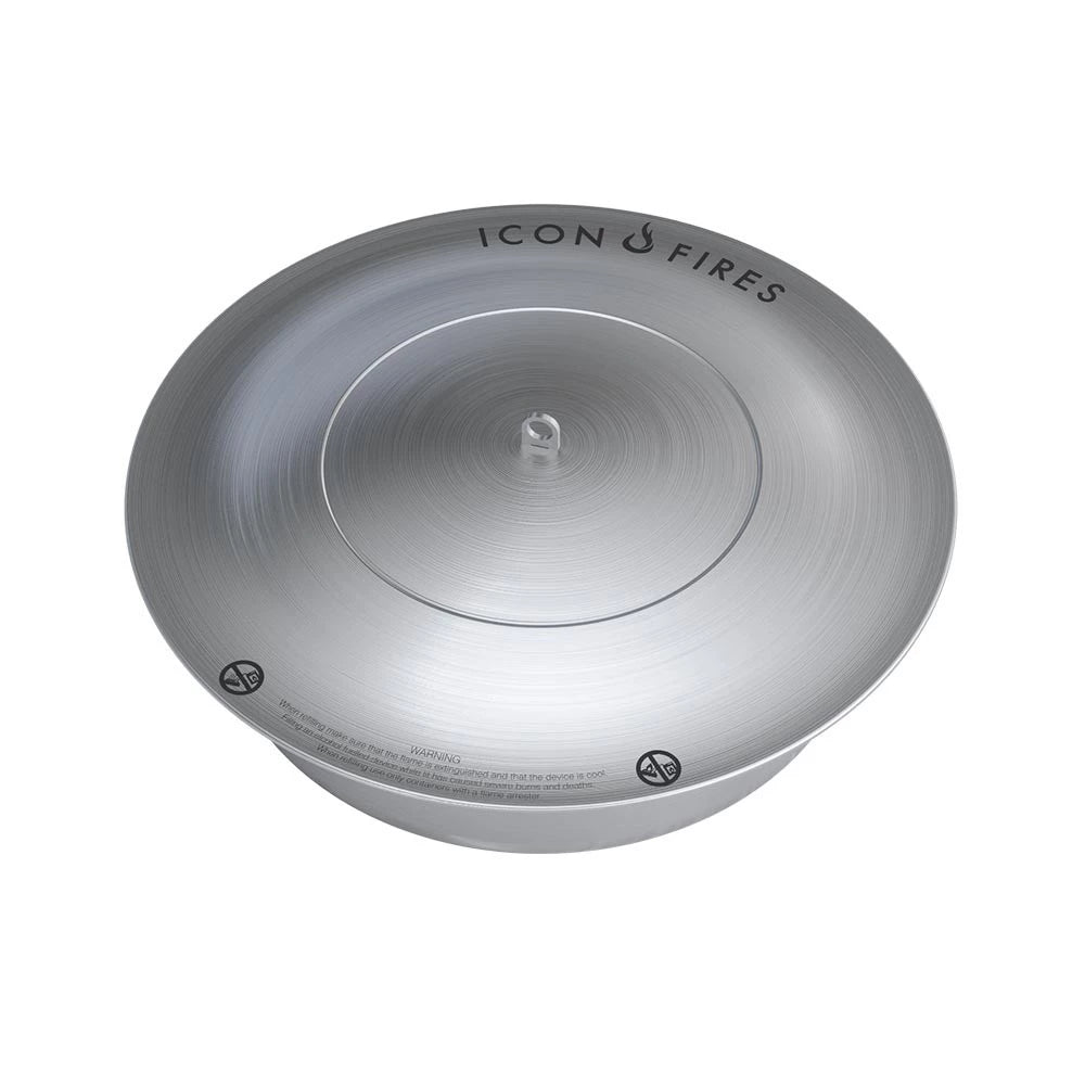 Icon Fires Round RD380 bioethanol burner in stainless steel, designed for stylish indoor ambiance.