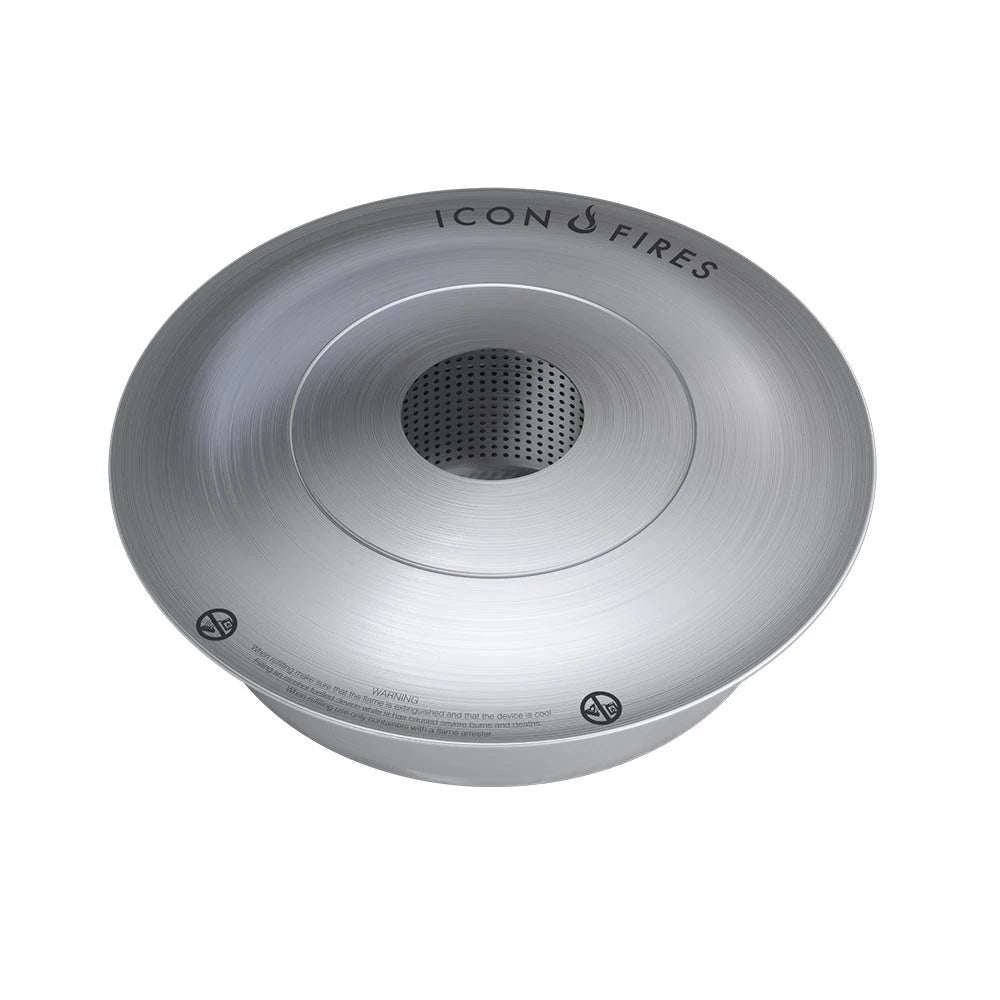 Icon Fires Round RD380 bioethanol burner in stainless steel, designed for stylish home installations and custom furniture.