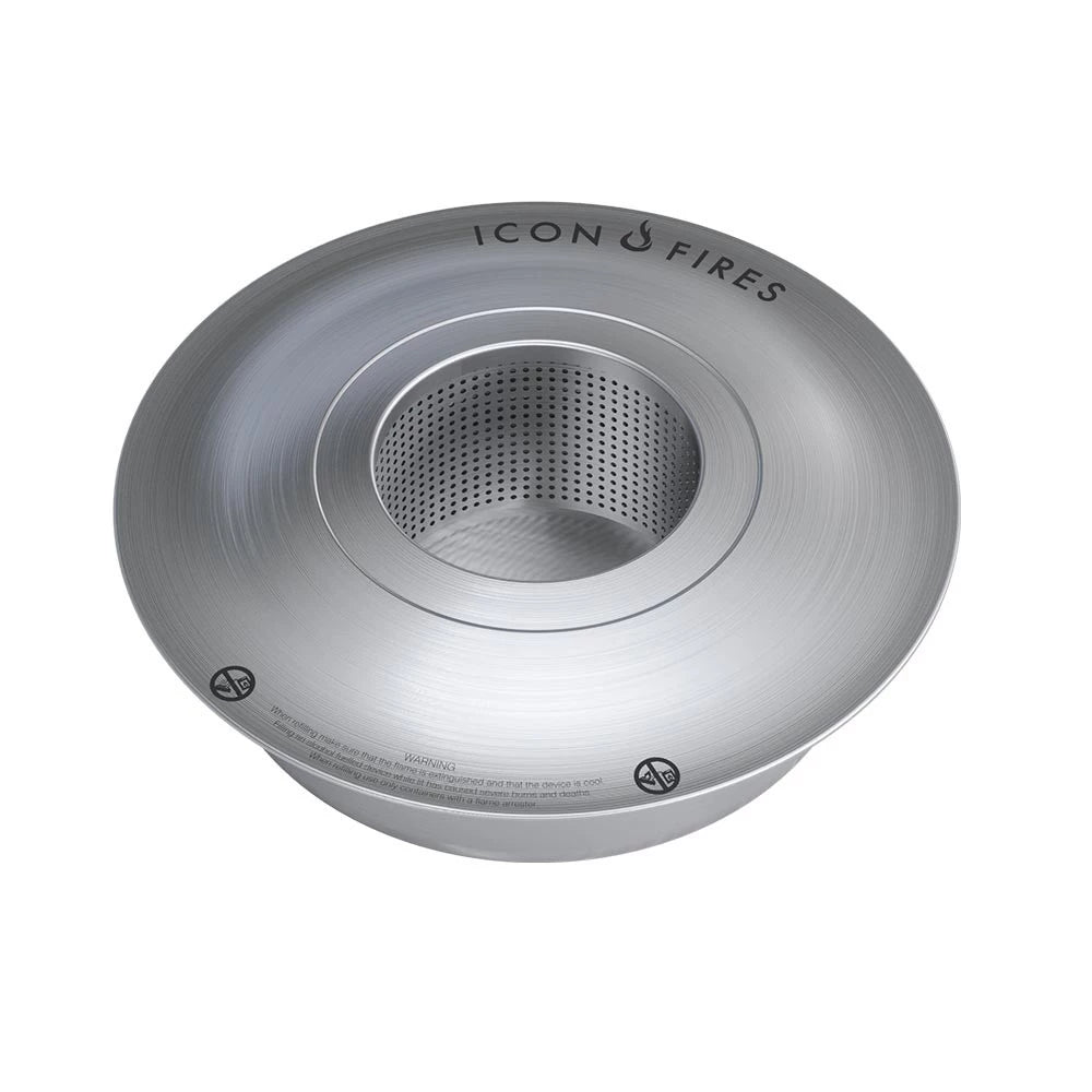 Icon Fires Round RD380 bioethanol burner in stainless steel for stylish home decor and ambiance.