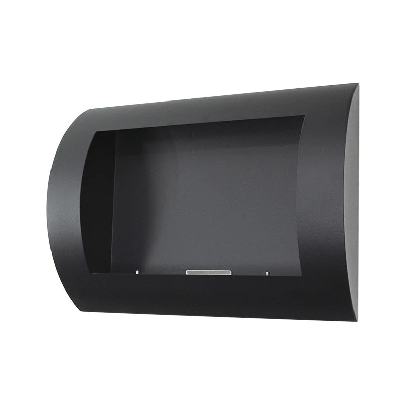 Ocean black bio wall fireplace with curved design, modern and stylish, enhancing any contemporary living space.