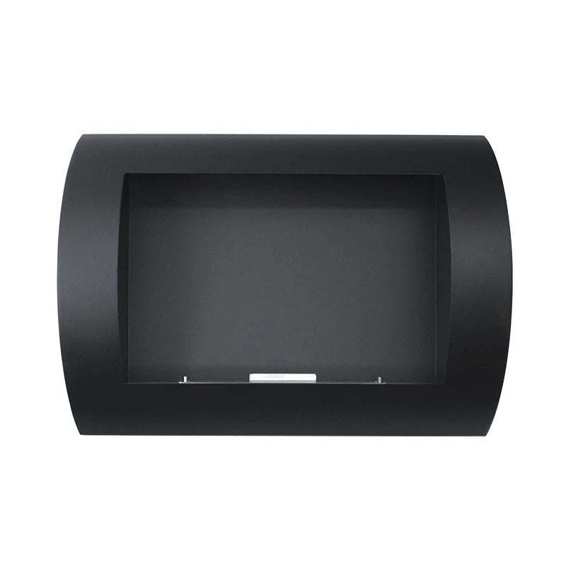 Ocean black wall-mounted bio fireplace with a modern curved design for contemporary home decor.