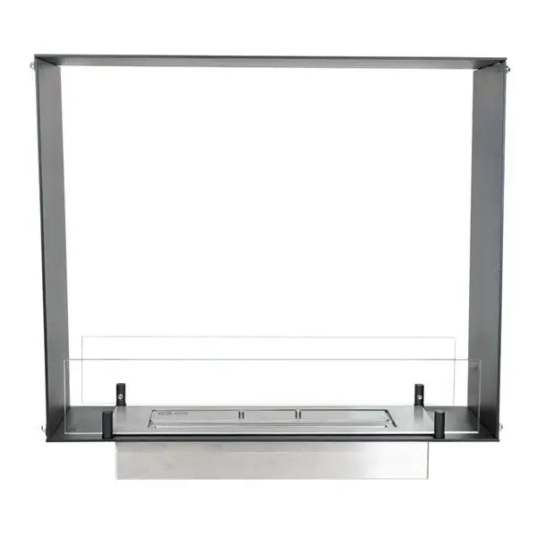 See-through bioethanol fireplace insert with a sleek design, perfect for modern spaces and compact installations.