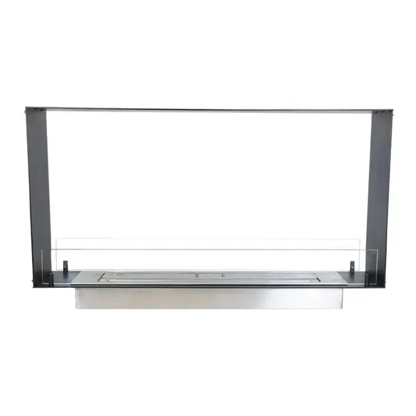 Sleek Fireplace Foco Two 1000 Slim bioethanol fireplace insert with see-through design and modern frame.