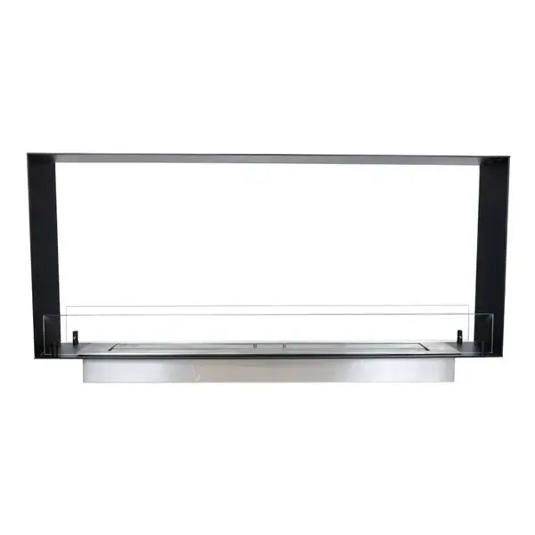 Sleek bioethanol fireplace insert, see-through design for modern interiors, perfect as a room divider.