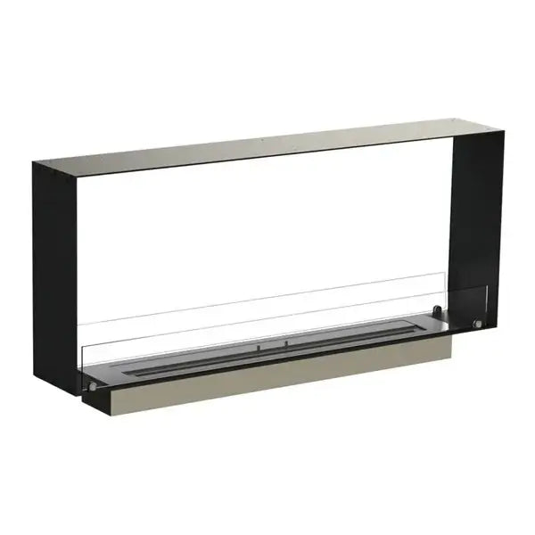 Sleek bioethanol fireplace insert Foco Two 1200 Slim designed for modern interiors with a see-through tunnel-style.