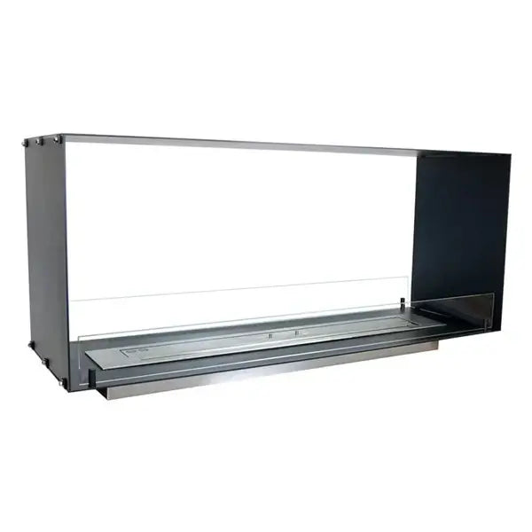 Bioethanol fireplace insert Foco Two 1200 with sleek design and tempered glass panels for safety and elegance.