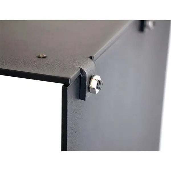 Close-up of the Fireplace Foco Room Divider 800 showing premium metal construction and secure bolted joint.