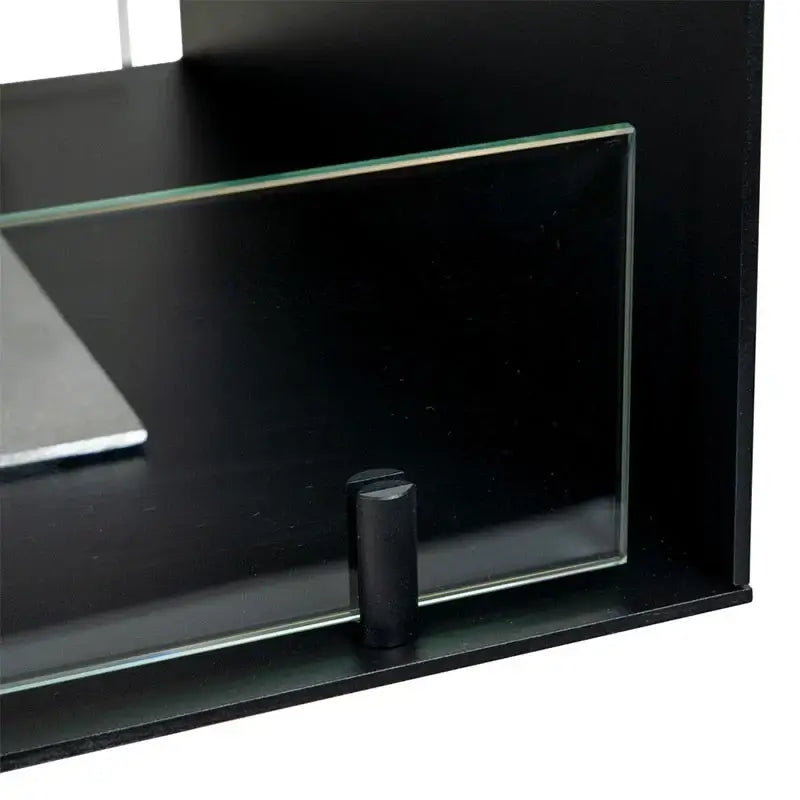 Close-up of the Fireplace Foco Room Divider 1000 showcasing the black base and glass panel details.