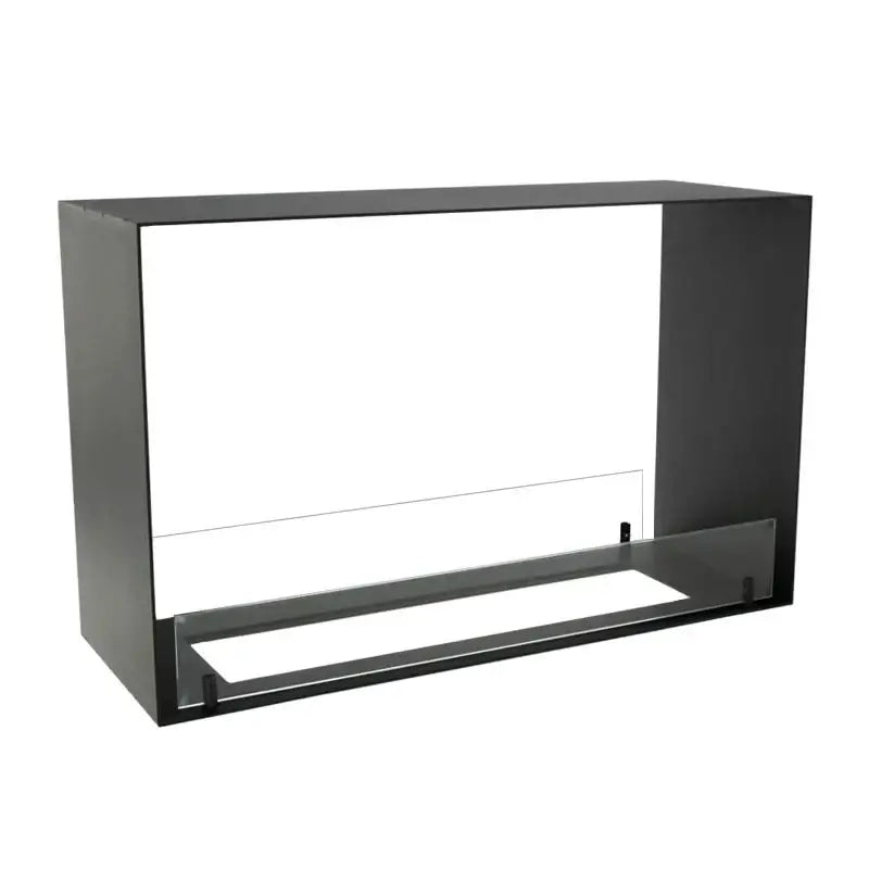 Modern bioethanol fireplace insert in sleek black design, featuring a clear glass front for a stylish and minimalist look.