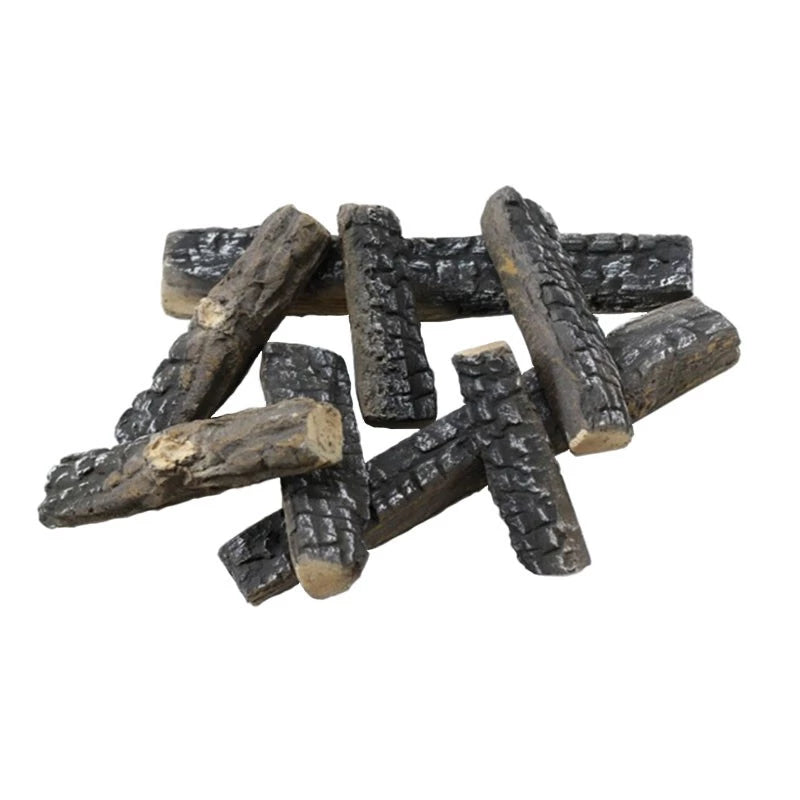 8 ceramic logs for bio fireplace, resembling wooden decor, enhancing fireplace aesthetics.