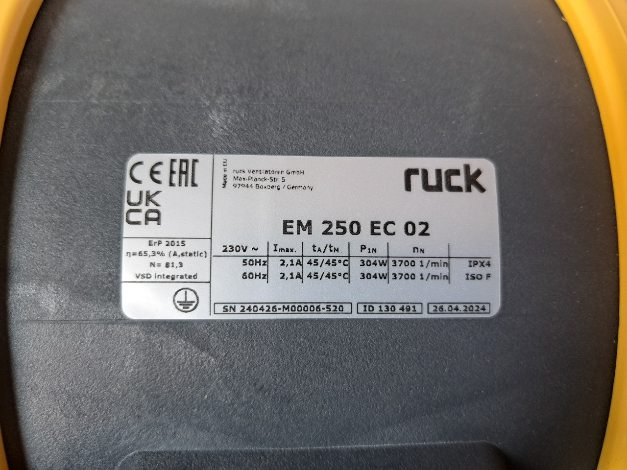 INLINE TUBE FAN RUCK EM 250 EC 02