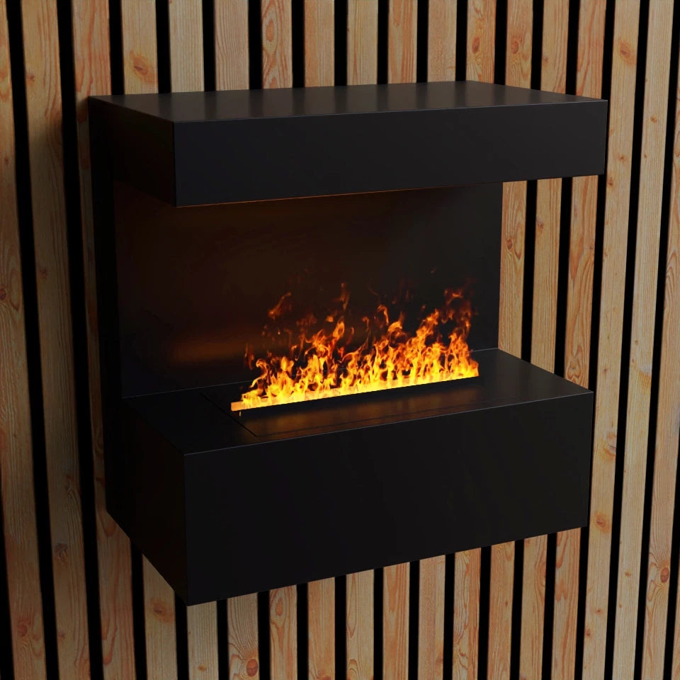 Late - Wall-mounted Water Vapour Fireplace in Black