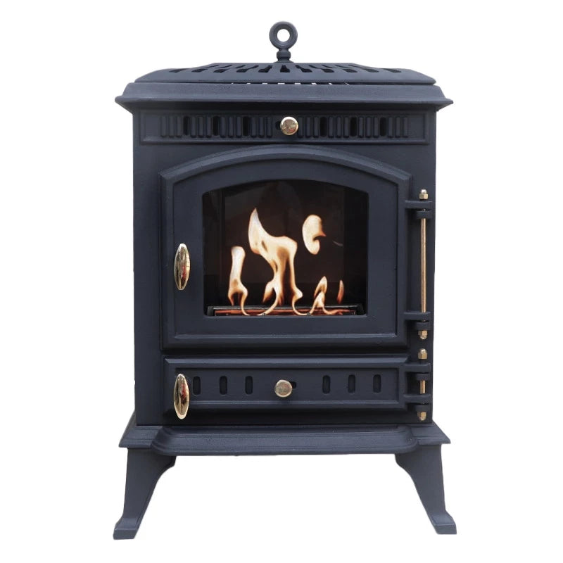 Molde cast iron bioethanol stove featuring a traditional design with visible flames and elegant details.
