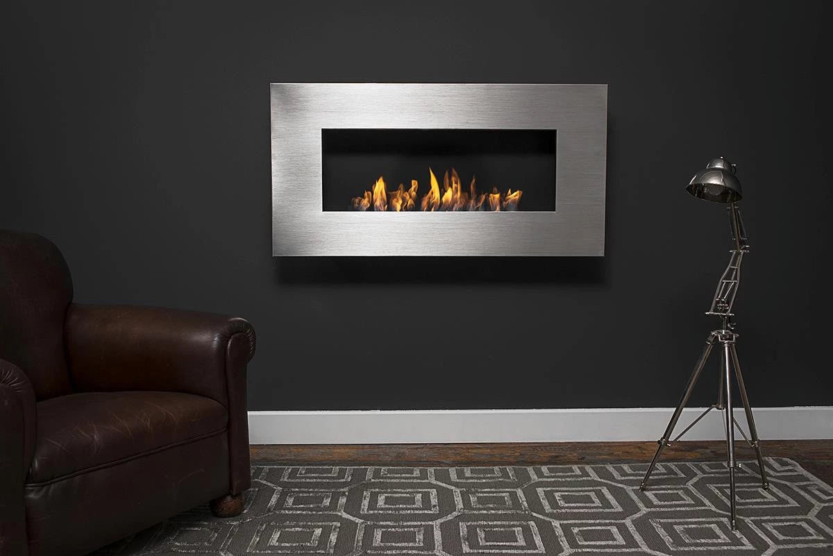 Icon Fires Nero 1150 Wall Fire - Brushed Steel