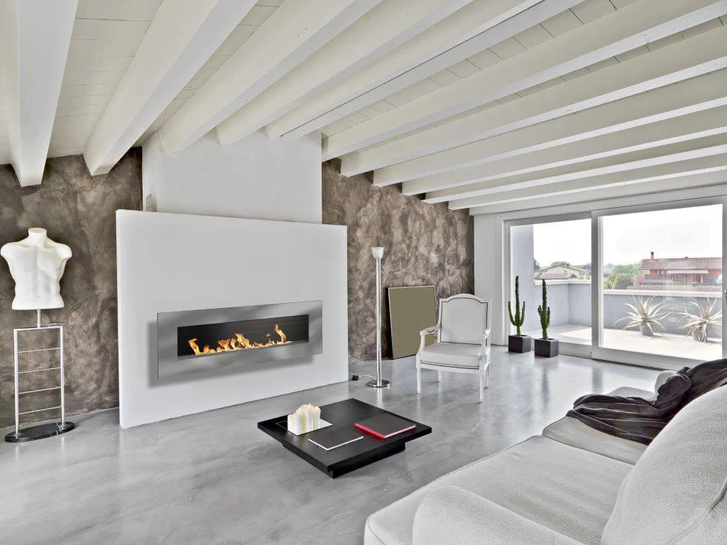 Icon Fires Nero 1450 Wall Fire - Brushed Steel