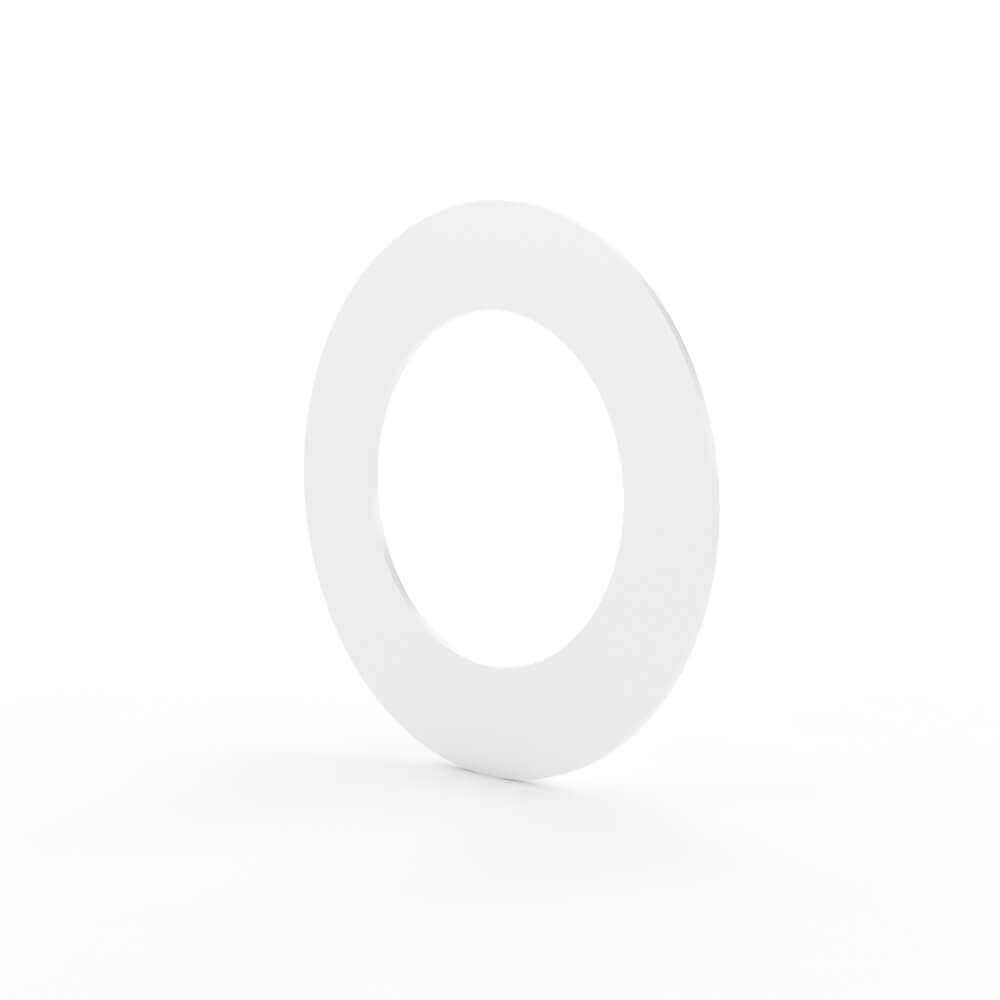 White circular gasket for sealing applications in home ventilation systems.