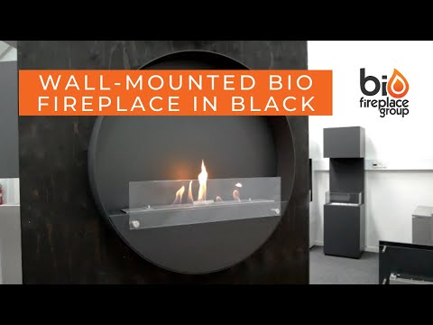 Delaware XL wall-mounted bio fireplace in black, ø80 cm, eco-friendly, modern design, ideal centerpiece for any room.