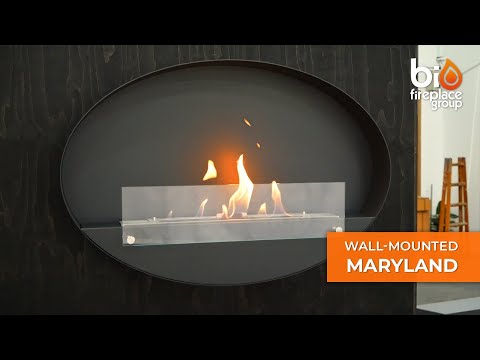 Maryland oval wall-mounted bio fireplace with flames, eco-friendly design, sleek black finish.