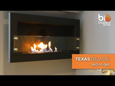 Texas Wall Mounted Bioethanol Fireplace with safety glass and adjustable flames, model BIO-10-060 in black.