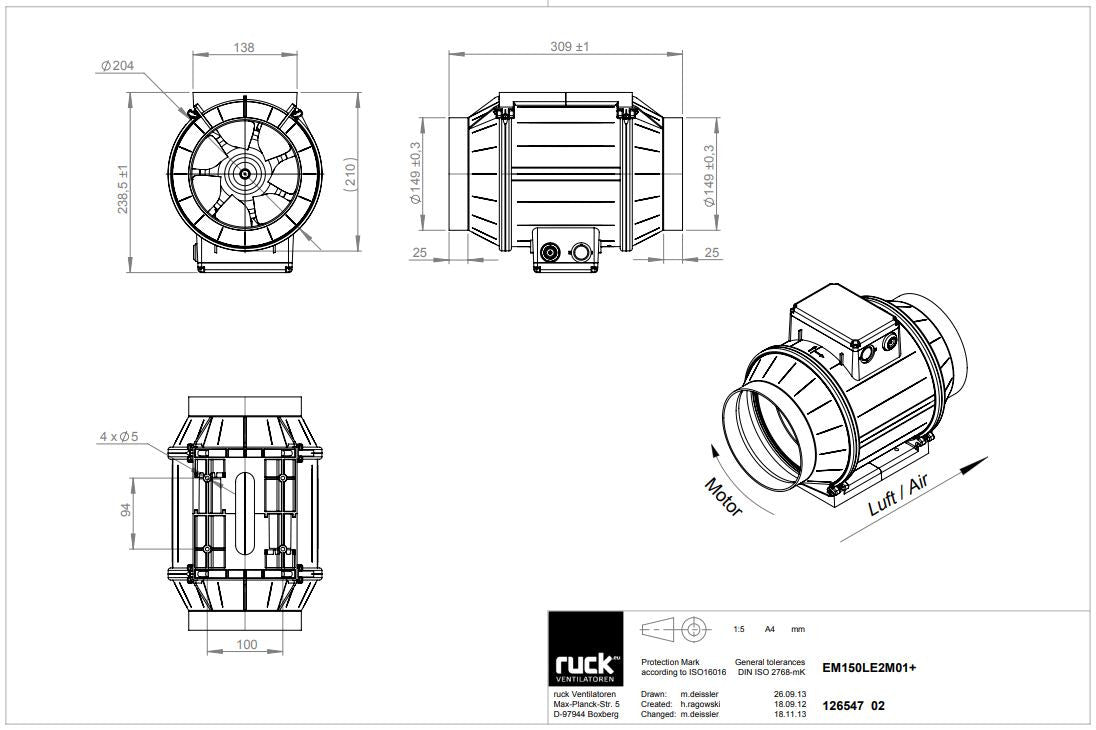 INLINE TUBE FAN RUCK EM 150L E2M 01