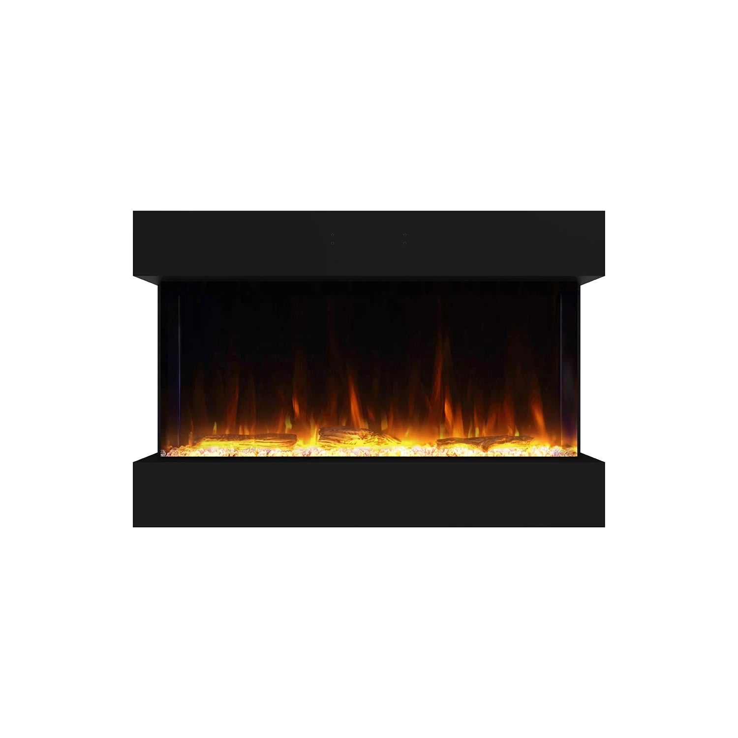 Feroza 101 cm wall-mounted electric fireplace showcasing realistic flames and decorative wood accents.