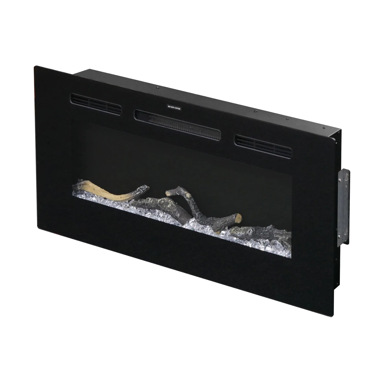 Titanite 91 cm built-in electric fireplace with realistic flame and log display, perfect for modern interiors.