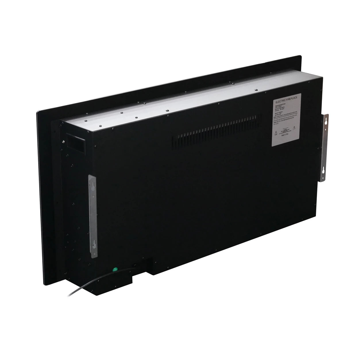 Back view of the Titanite 91 cm built-in electric fireplace showing its sleek design and installation features.