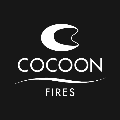 Cocoon Fires logo on a black background, symbolizing stylish bioethanol fireplaces.