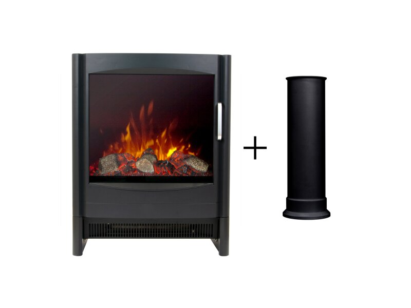 Sureflame Keston Electric Stove in Black with Straight Stove Pipe